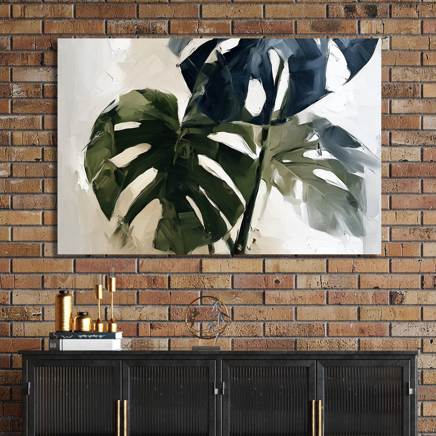 monstera plant oil painting wall art on neutral background
