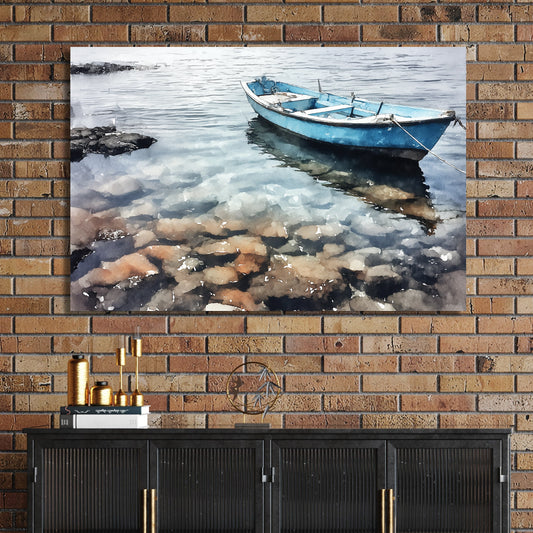 tranquil blue boat on clear water wall art in Palermo