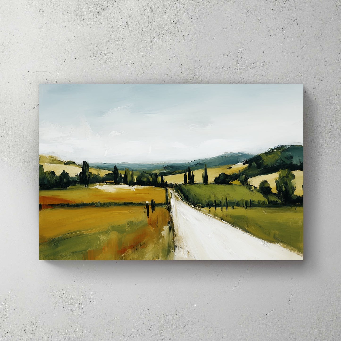 tuscany countryside wall art oil painting of a road and fields