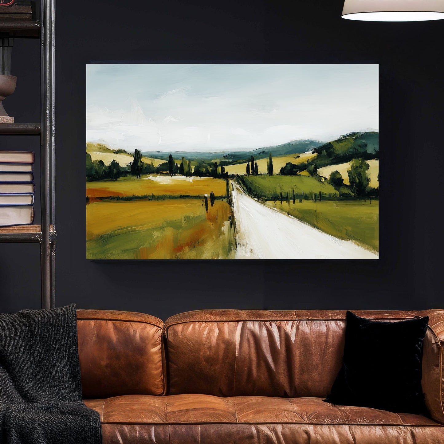 tuscany countryside wall art oil painting of a road and fields