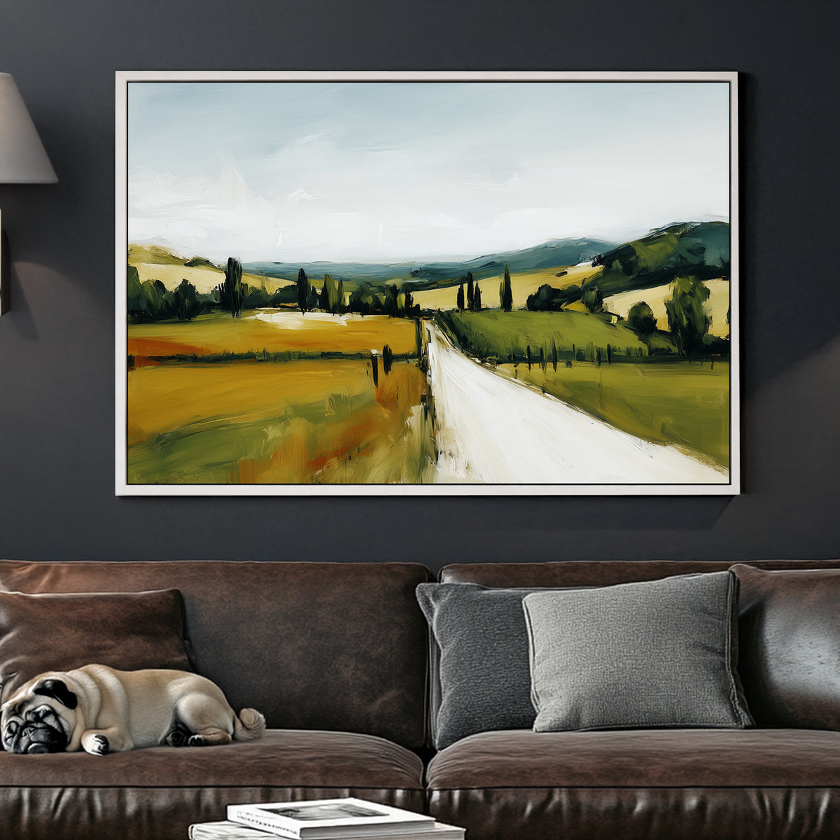 tuscany countryside wall art oil painting of a road and fields