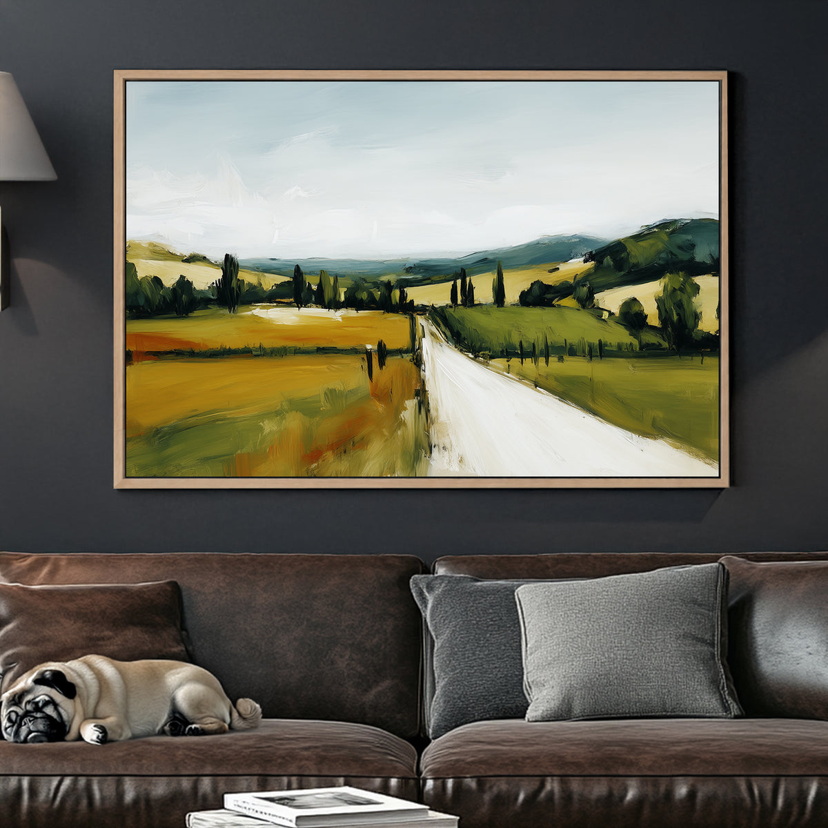 tuscany countryside wall art oil painting of a road and fields