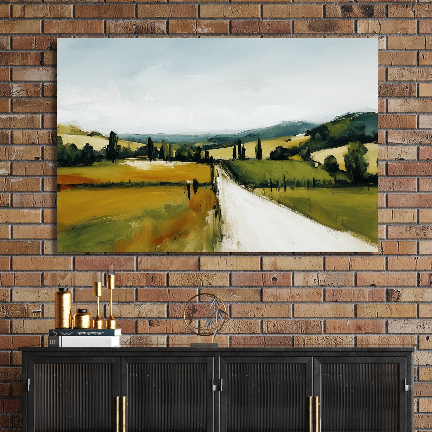 tuscany countryside wall art oil painting of a road and fields