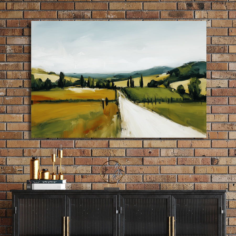 tuscany countryside wall art oil painting of a road and fields