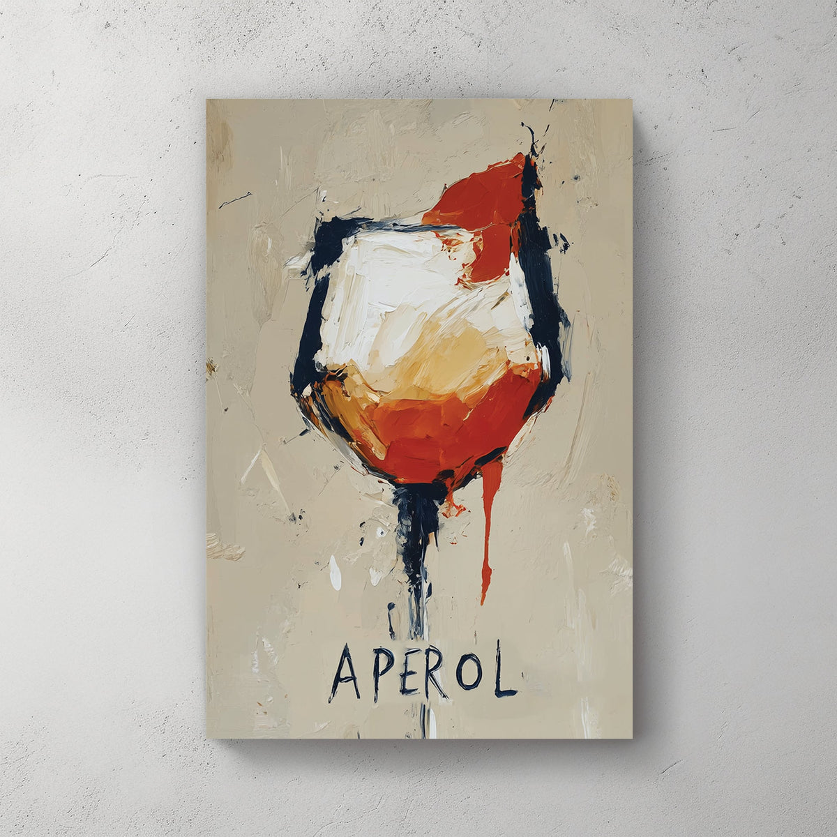 abstract aperol cocktail wall art with textured brushstrokes