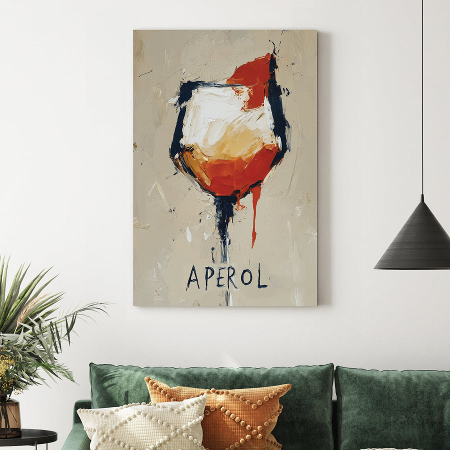 abstract aperol cocktail wall art with textured brushstrokes