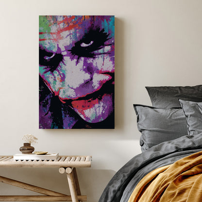 joker graffiti-style wall art with colourful cracked texture