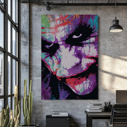 joker graffiti-style wall art with colourful cracked texture