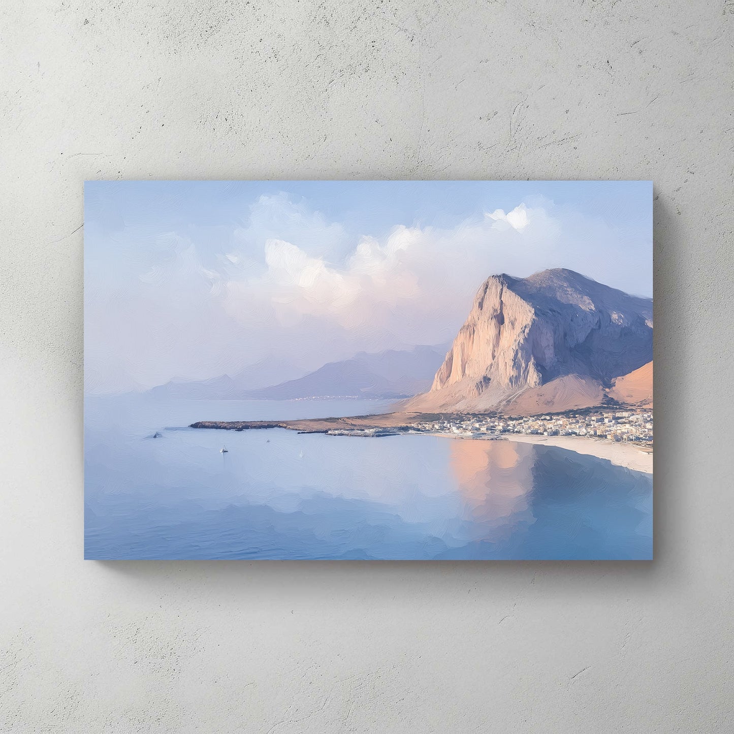 san vito lo capo coastal landscape wall art in soft pastel tones