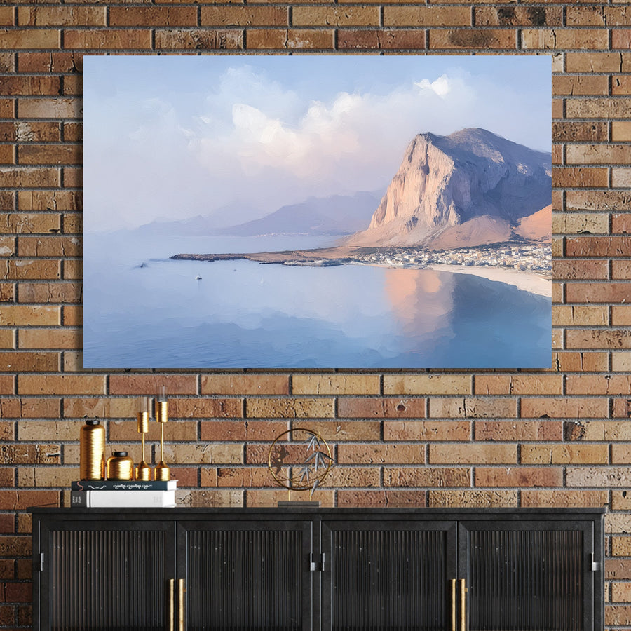 san vito lo capo coastal landscape wall art in soft pastel tones