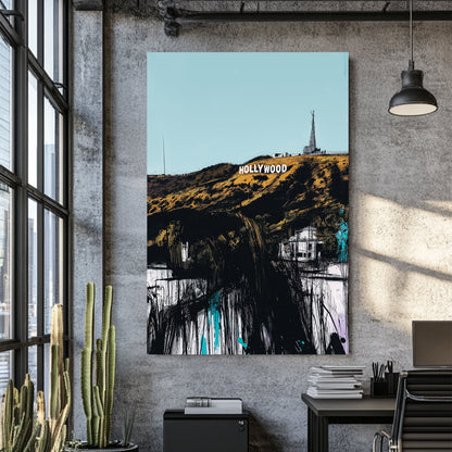 hollywood sign sketch wall art in bold urban style