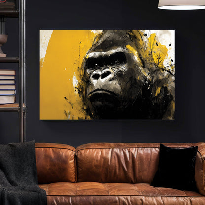 silverback gorilla wall art with yellow and black paint splashes