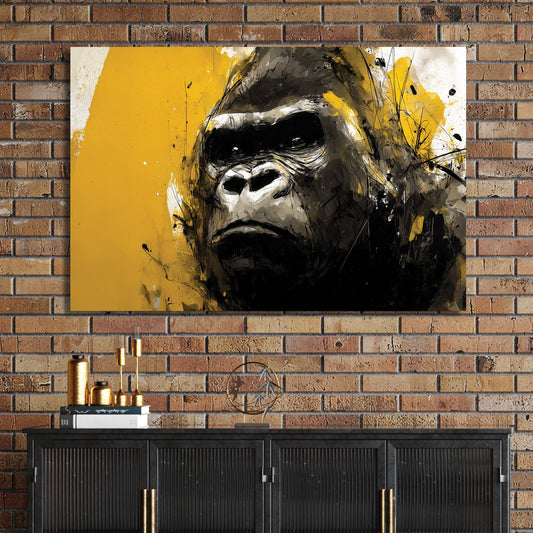 silverback gorilla wall art with yellow and black paint splashes