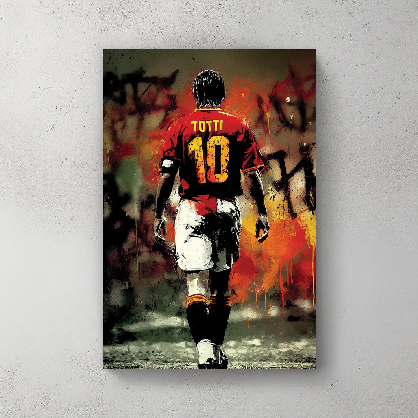 francesco totti wall art with graffiti background and crown elements
