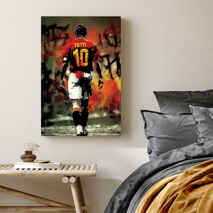 francesco totti wall art with graffiti background and crown elements