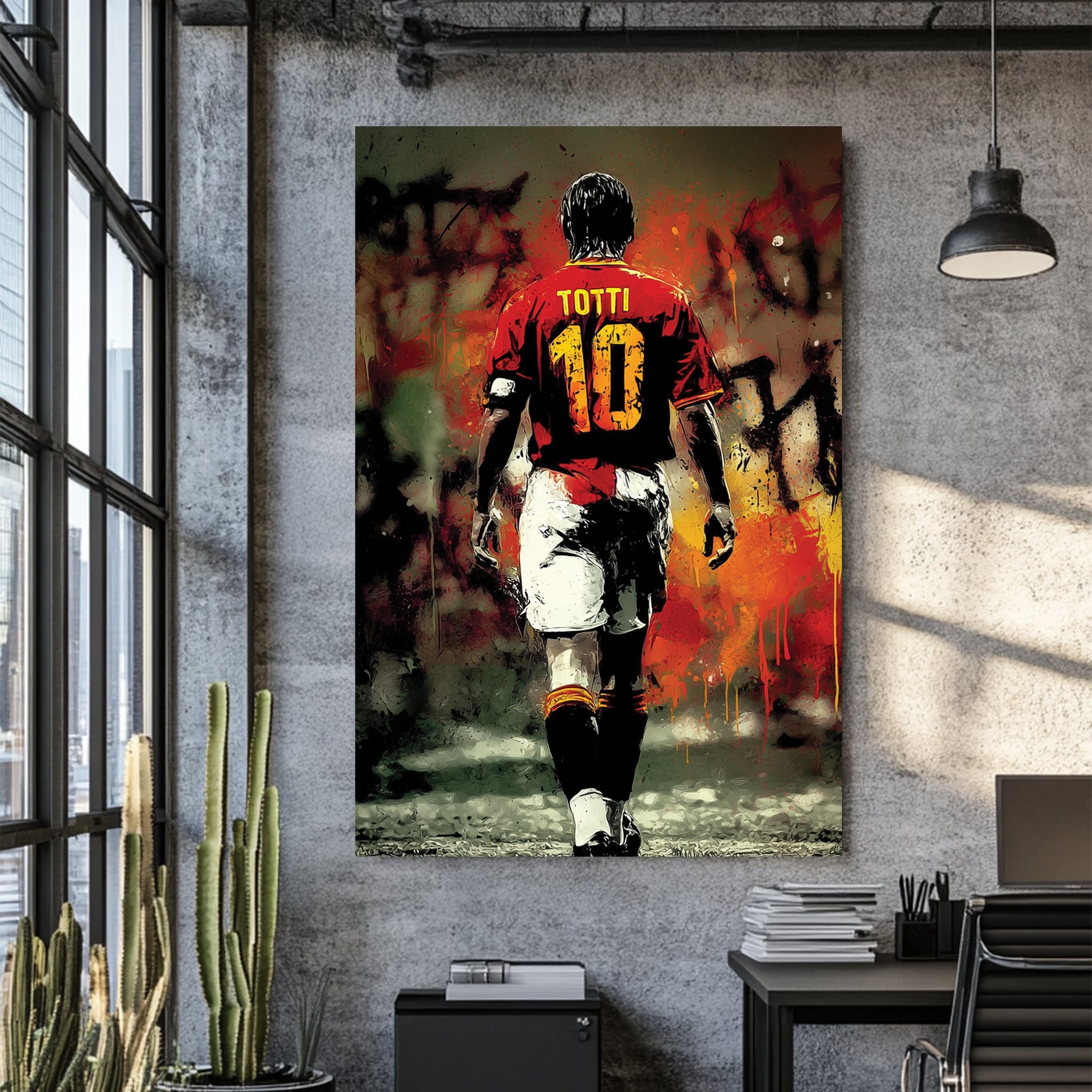 francesco totti wall art with graffiti background and crown elements