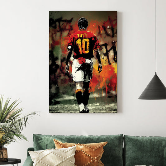 francesco totti wall art with graffiti background and crown elements