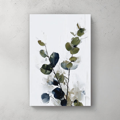 eucalyptus branch minimal wall art in green and navy tones