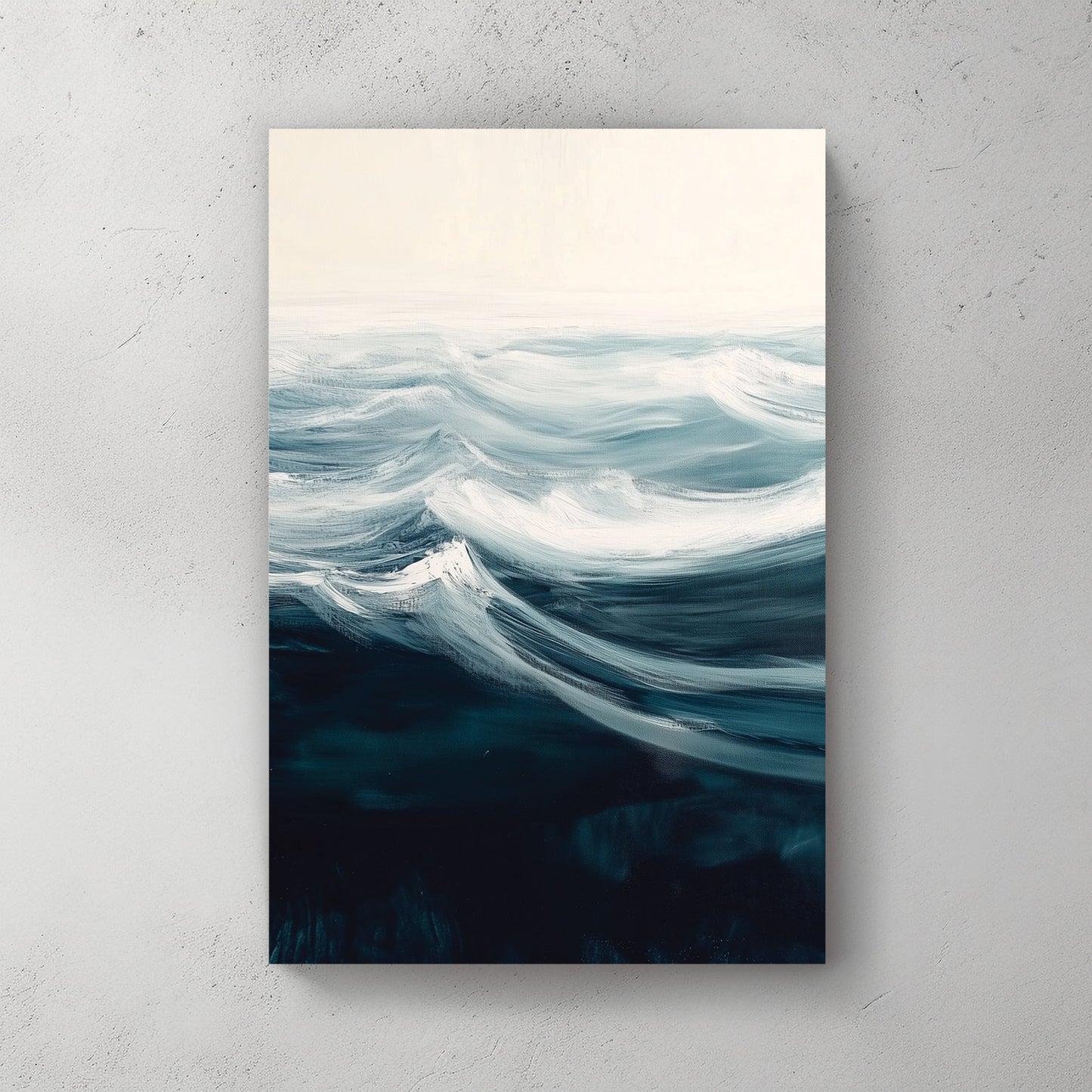 minimalist ocean wave wall art in teal and white