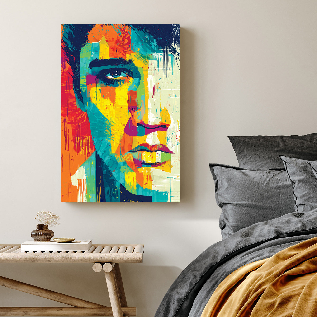 vibrant elvis presley portrait wall art in pop style
