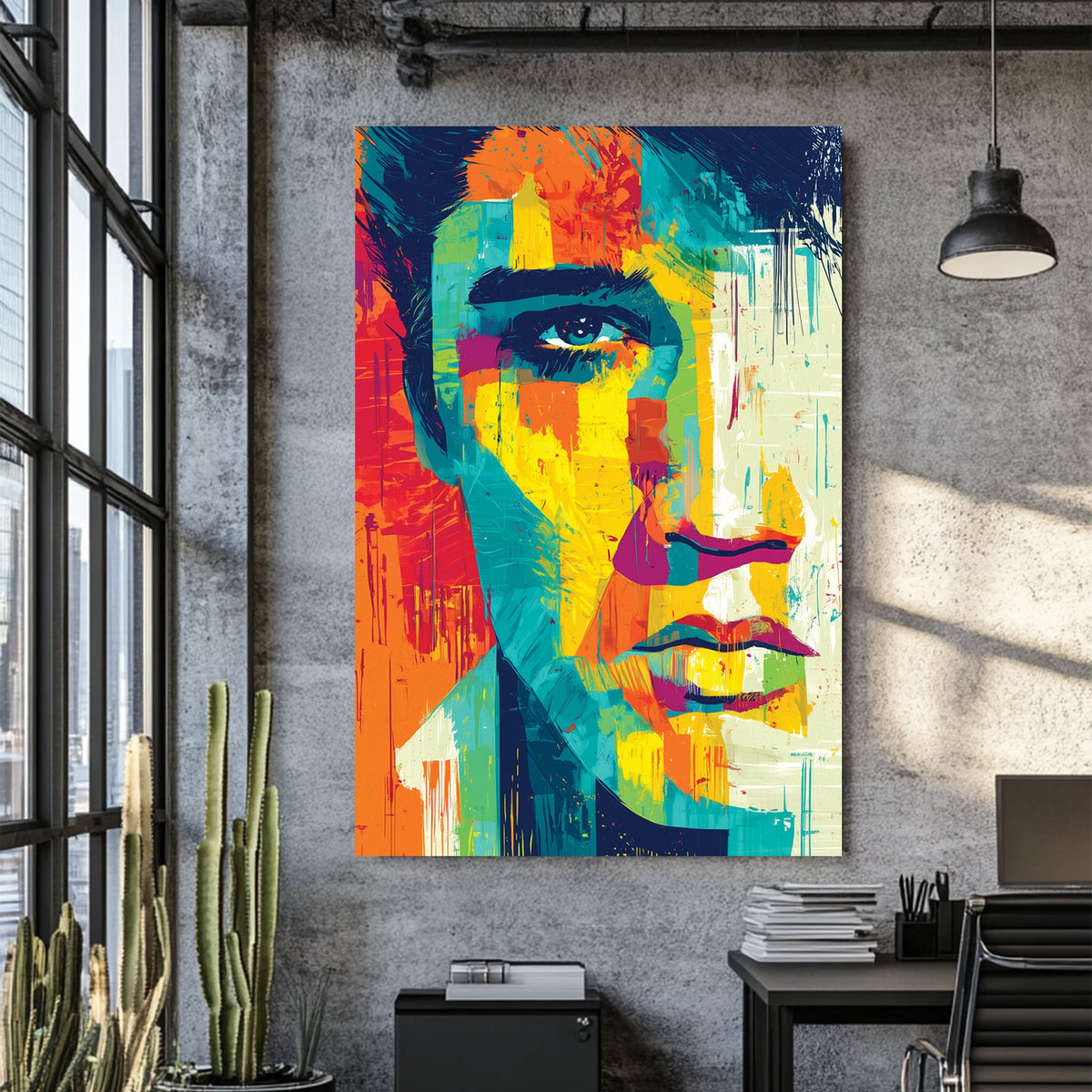 vibrant elvis presley portrait wall art in pop style