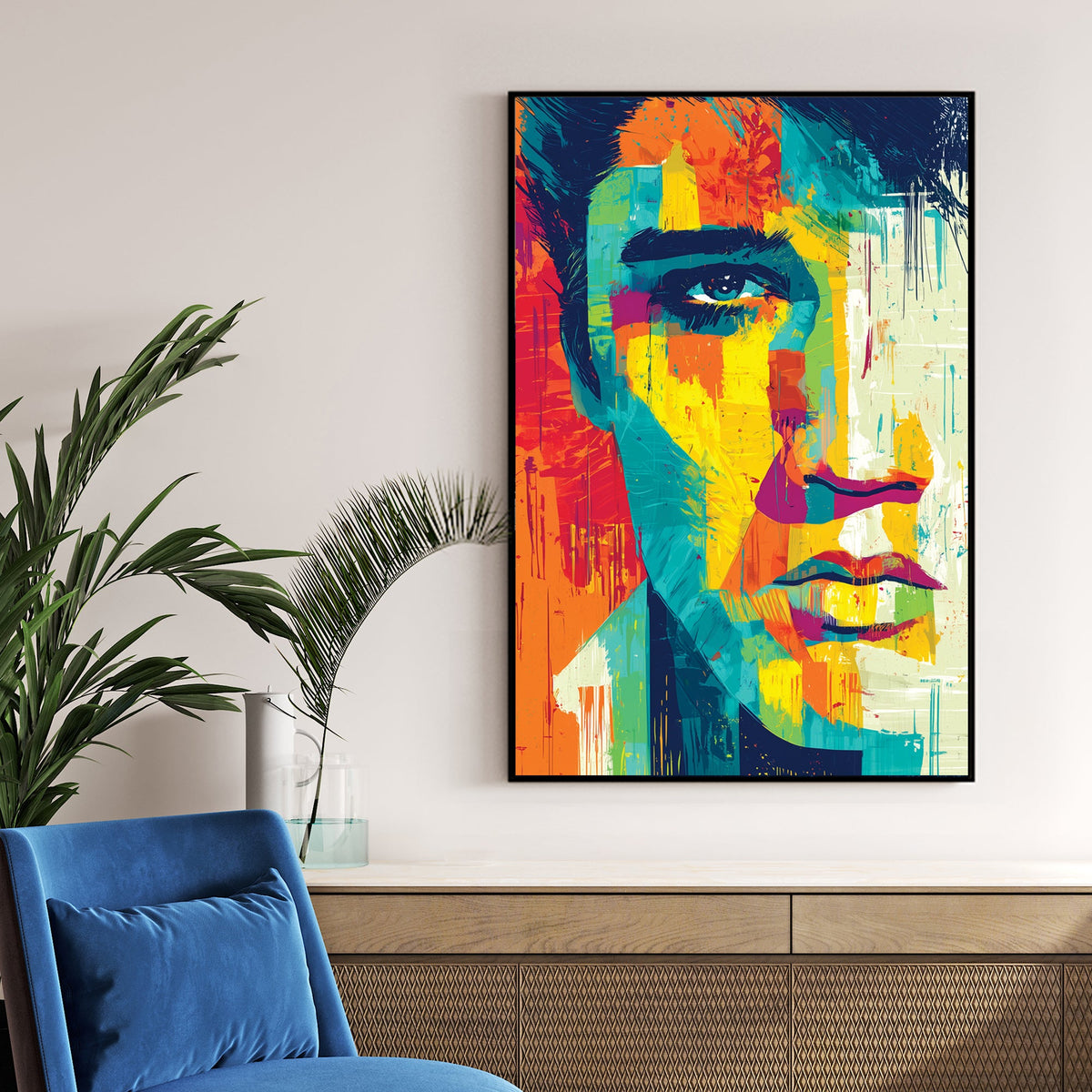 vibrant elvis presley portrait wall art in pop style