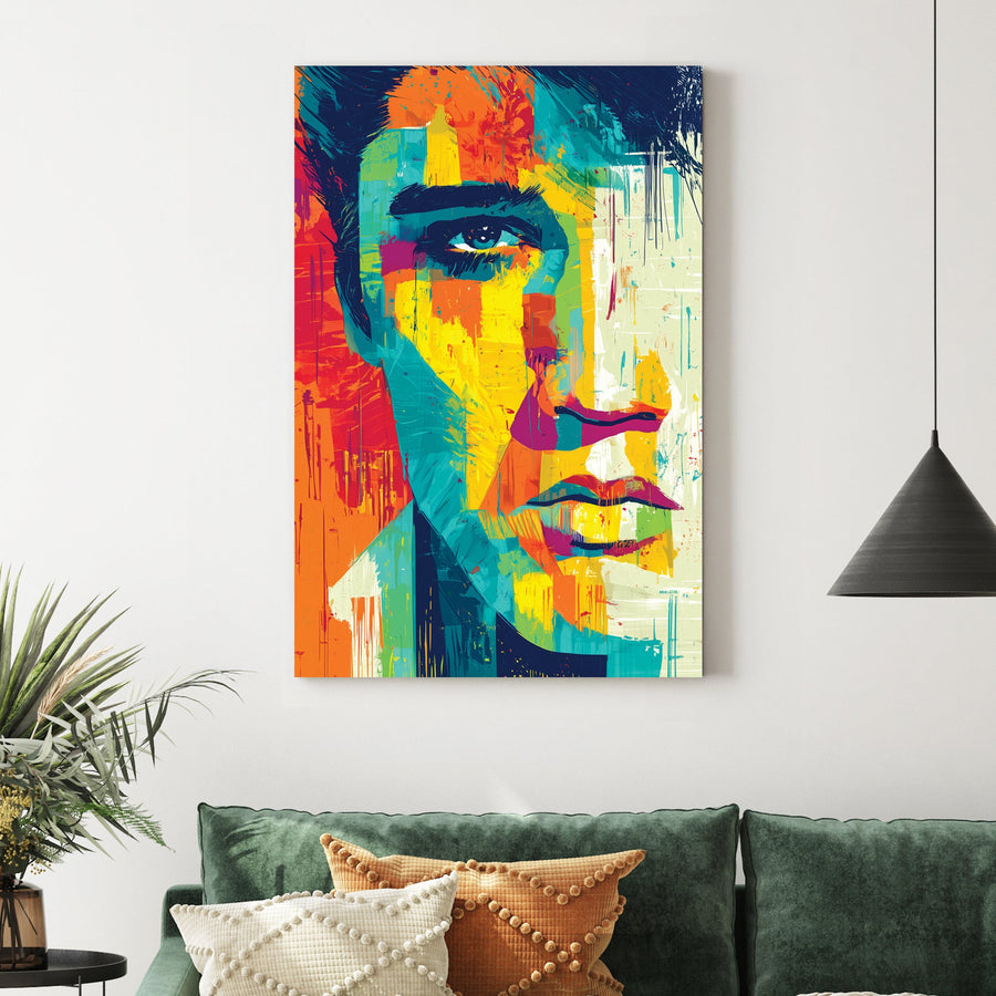 vibrant elvis presley portrait wall art in pop style