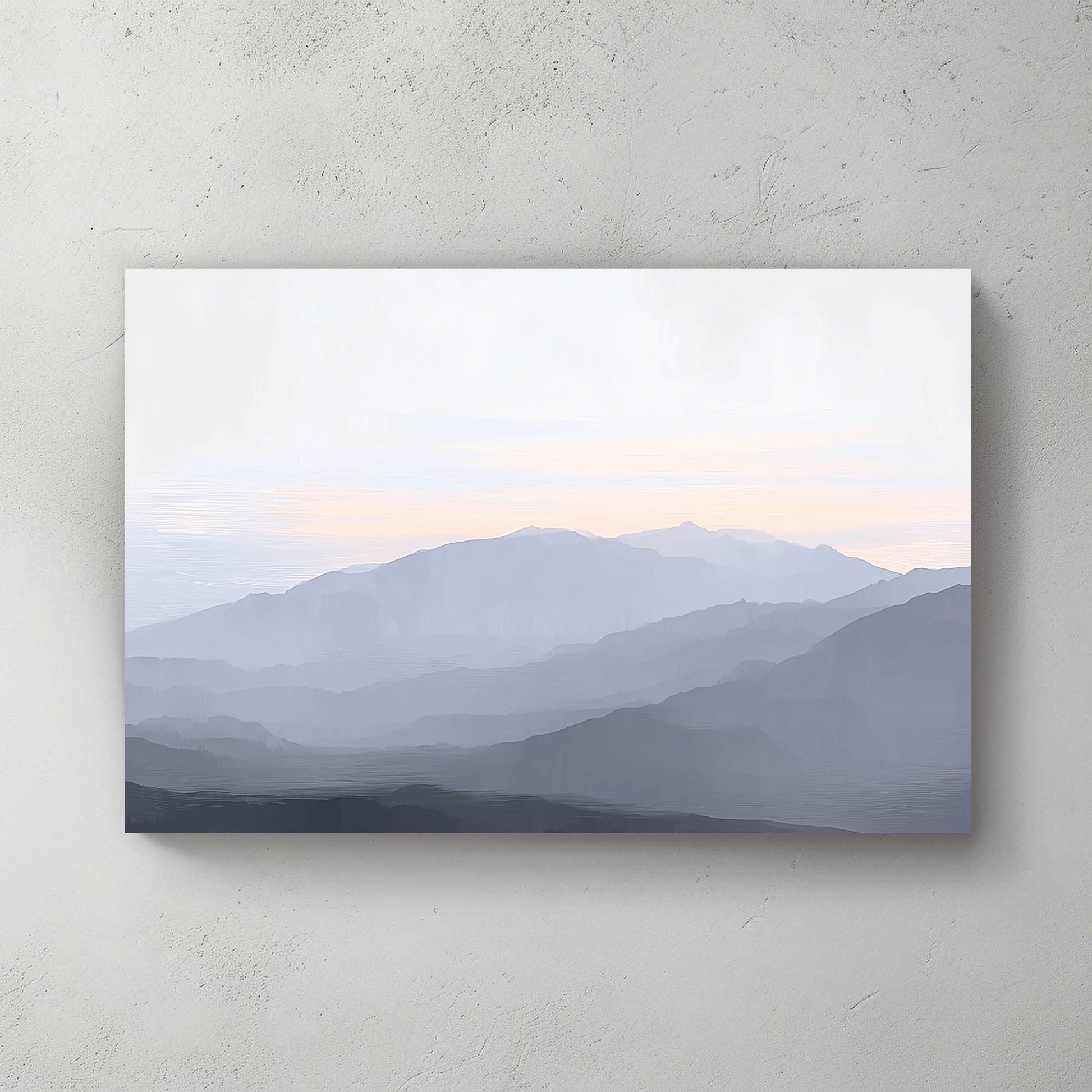 misty mountain layers landscape wall art in soft pastel tones