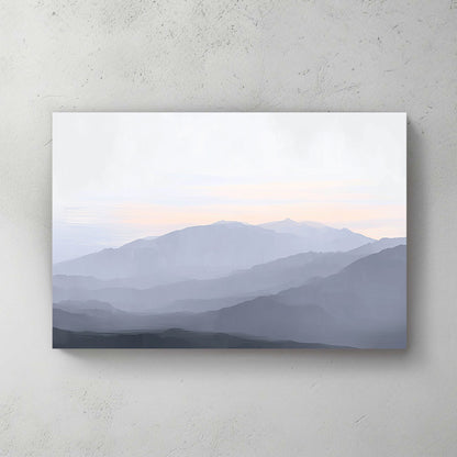 misty mountain layers landscape wall art in soft pastel tones