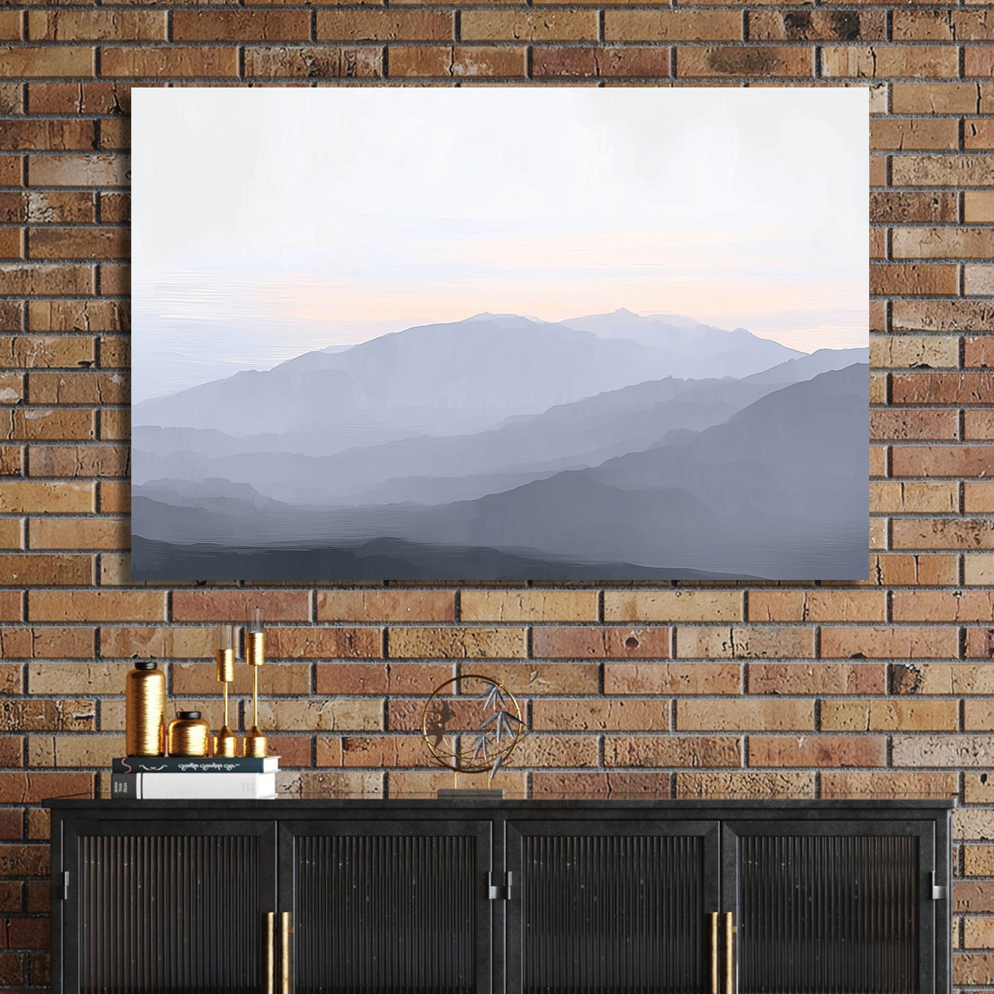 misty mountain layers landscape wall art in soft pastel tones