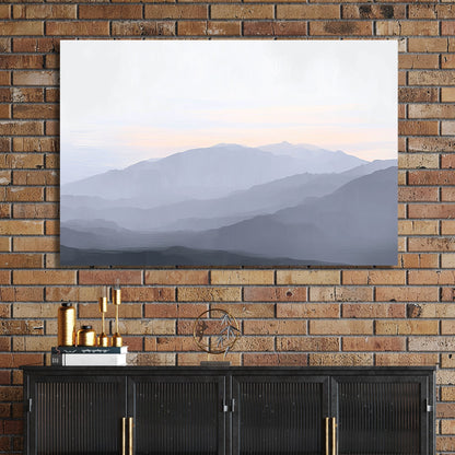 misty mountain layers landscape wall art in soft pastel tones