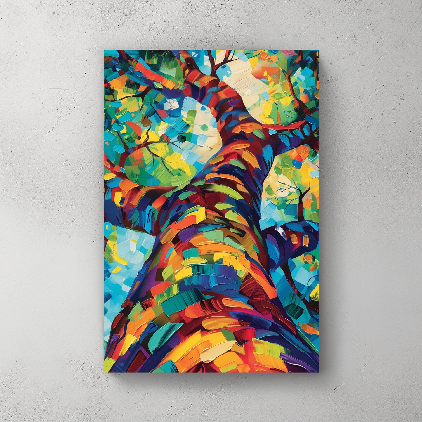 colourful tree canopy wall art