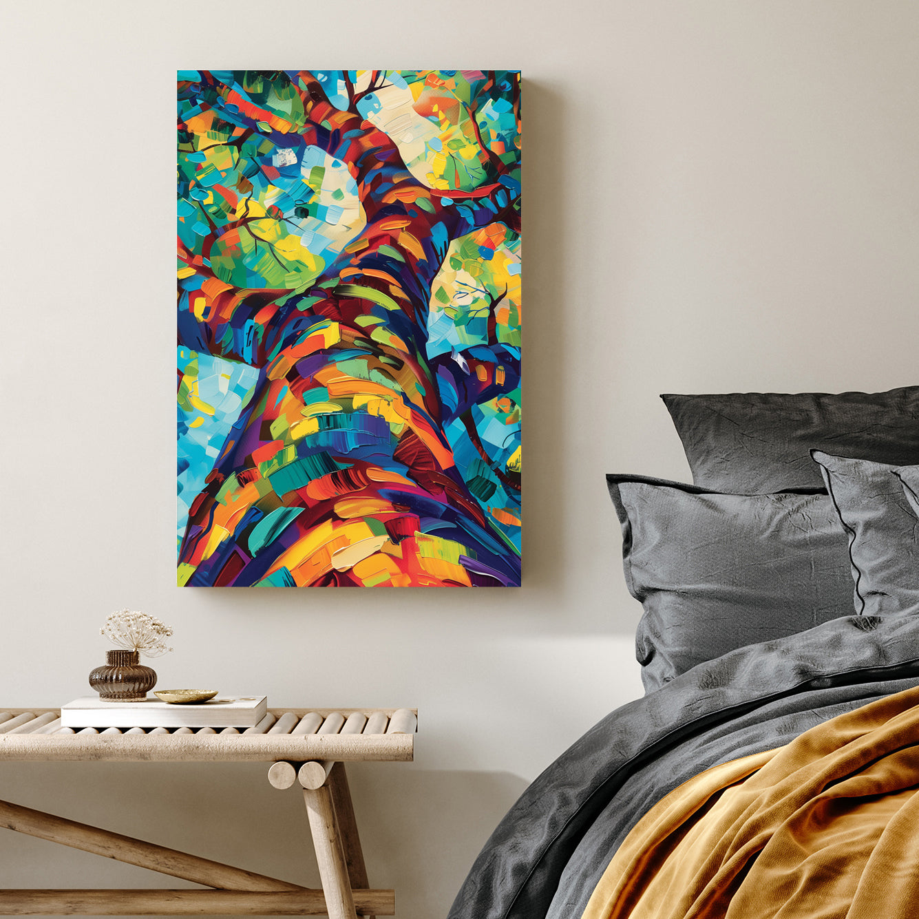 colourful tree canopy wall art