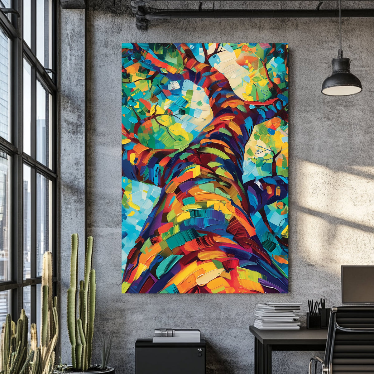 colourful tree canopy wall art