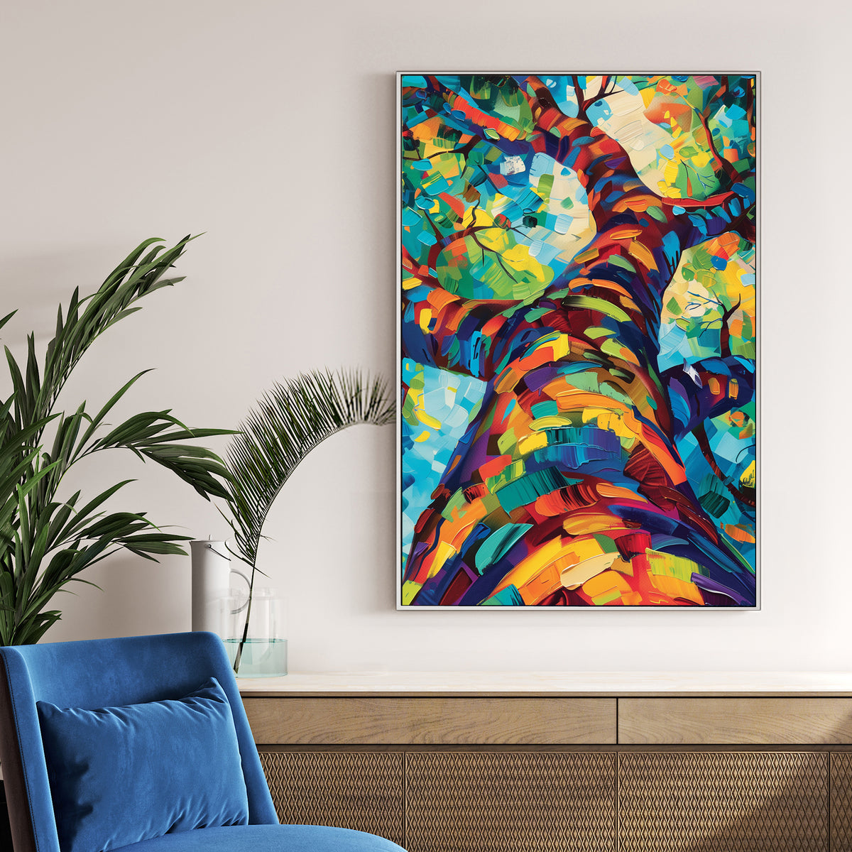 colourful tree canopy wall art