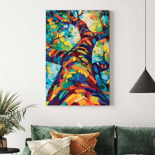 colourful tree canopy wall art