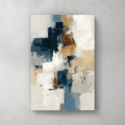 abstract wall art in navy, beige, and white with textured brushstrokes