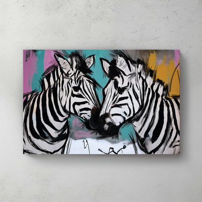 graffiti-style zebra wall art with colourful background