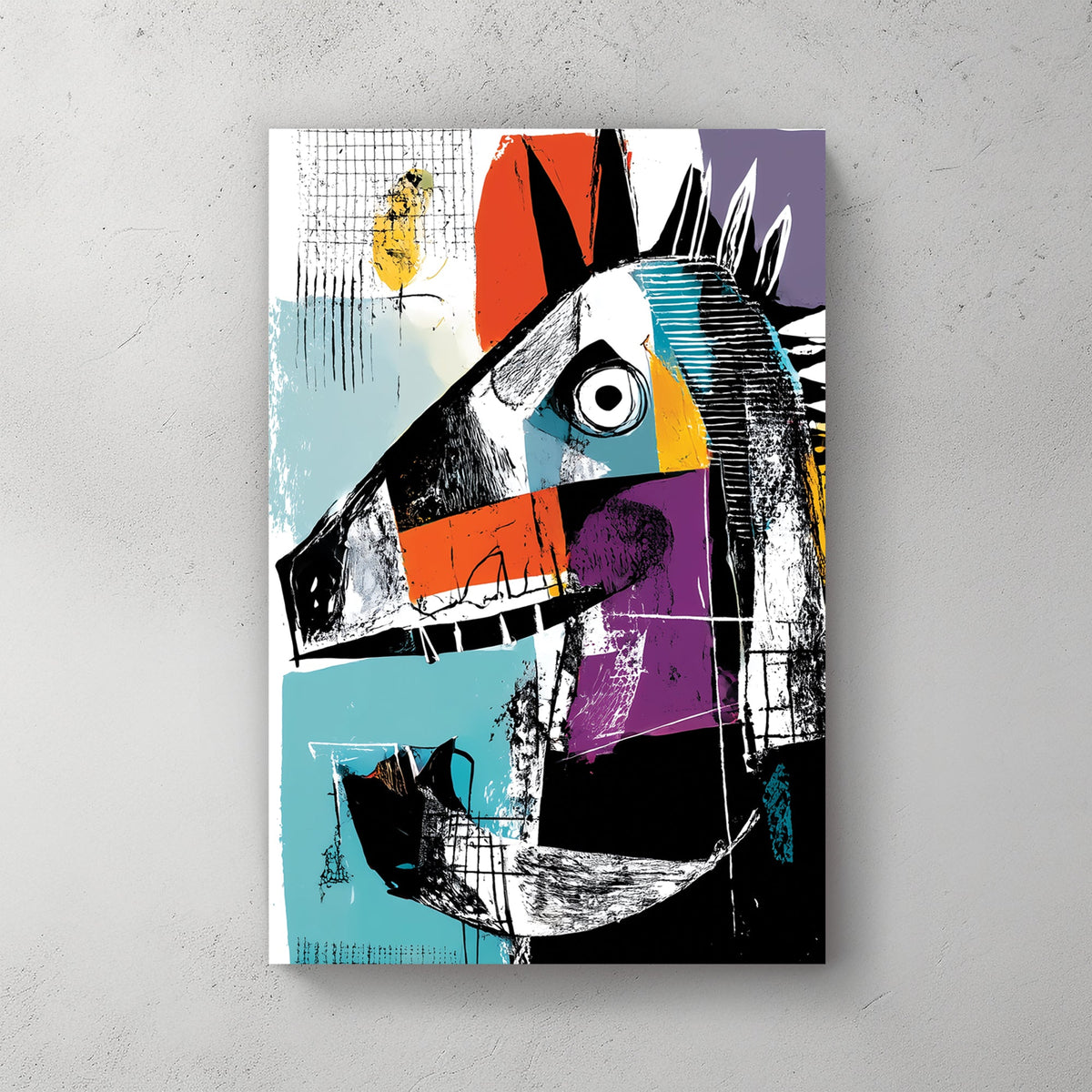 colourful cubist horse graffiti wall art with bold abstract shapes