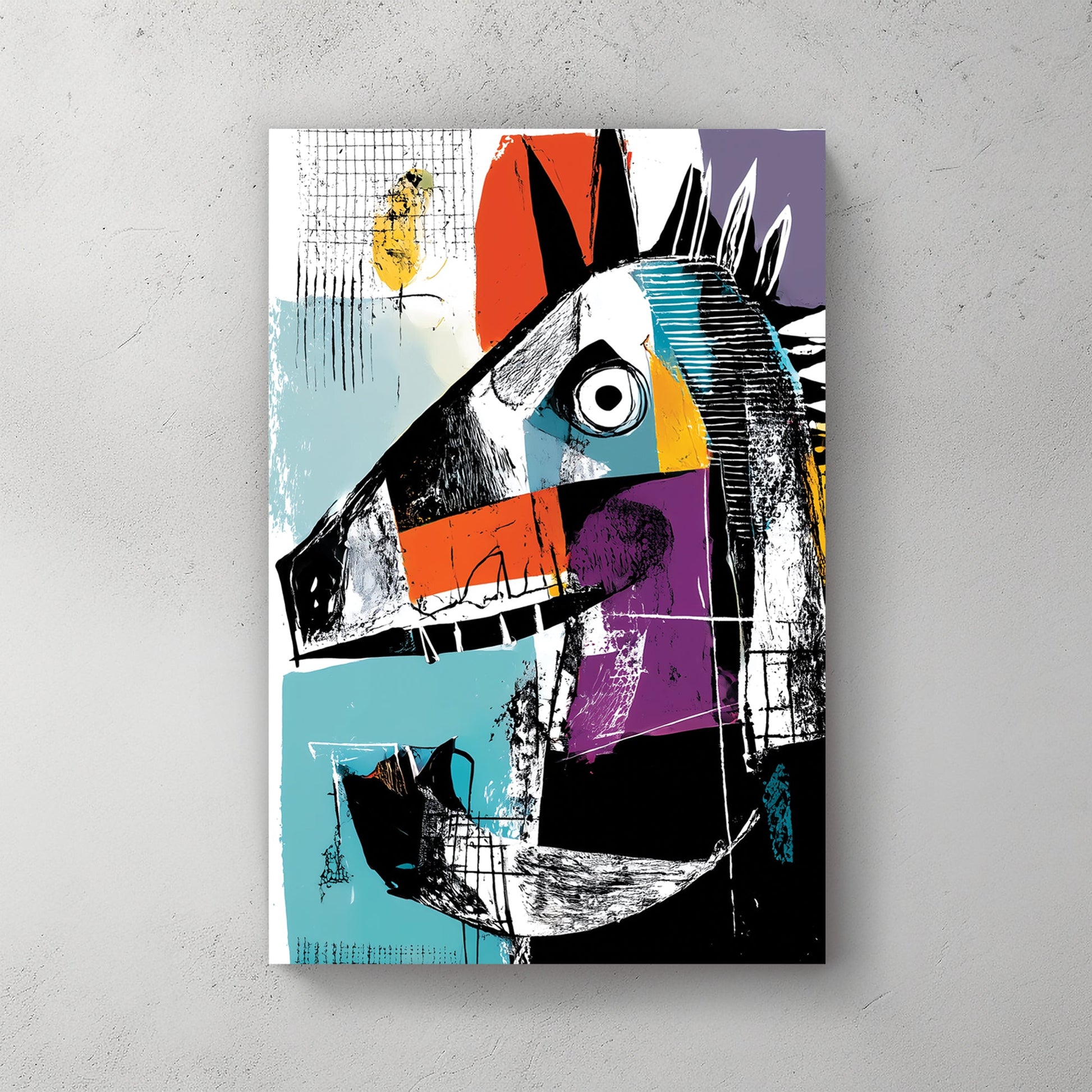 colourful cubist horse graffiti wall art with bold abstract shapes
