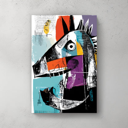 colourful cubist horse graffiti wall art with bold abstract shapes