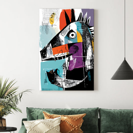 colourful cubist horse graffiti wall art with bold abstract shapes