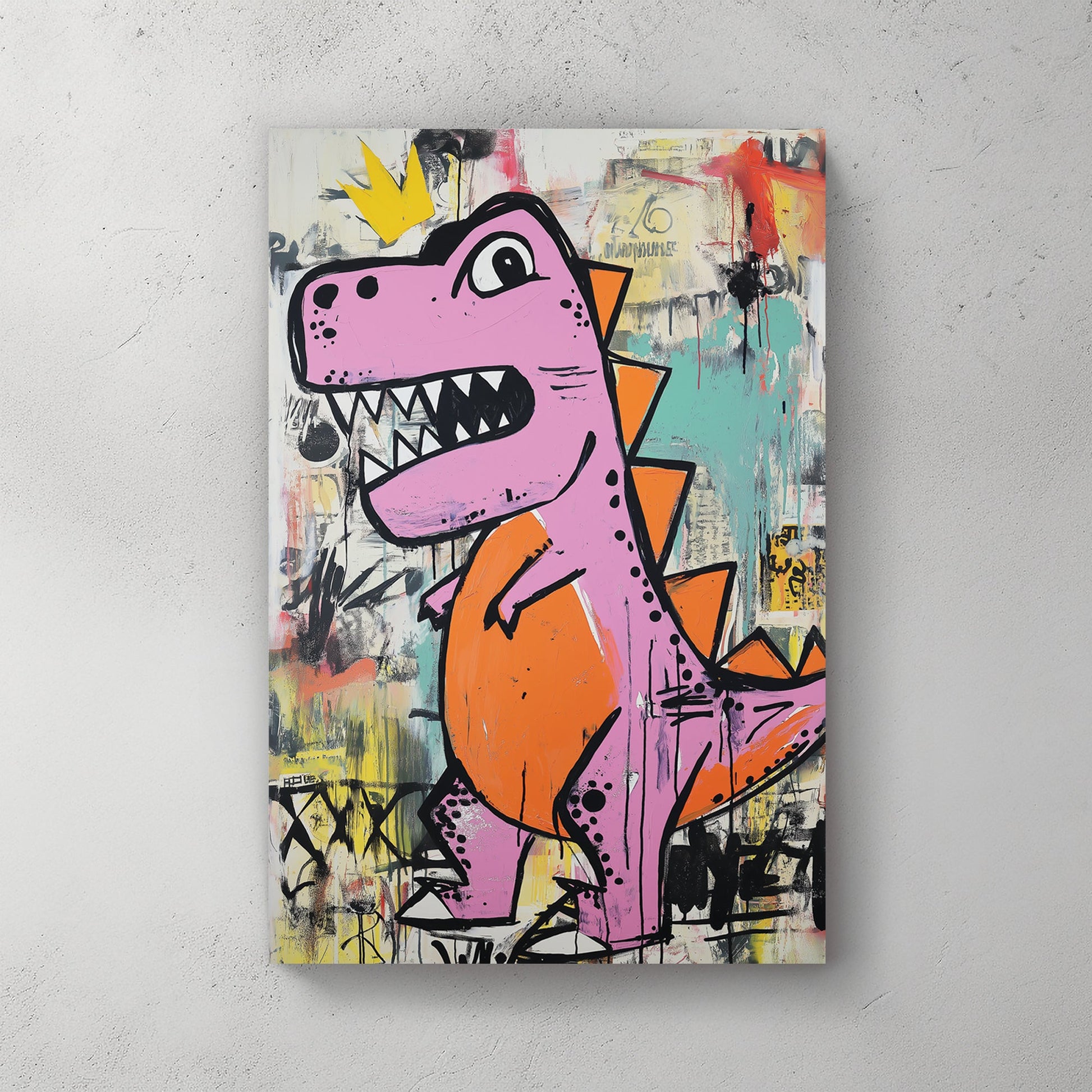 pink dinosaur graffiti wall art