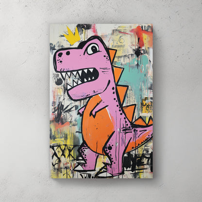 pink dinosaur graffiti wall art