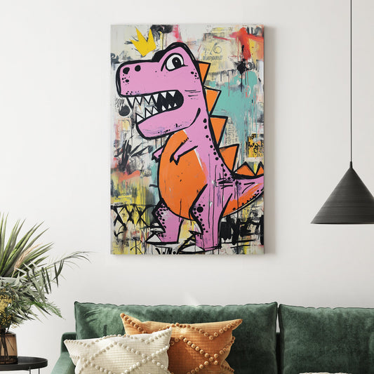 pink dinosaur graffiti wall art