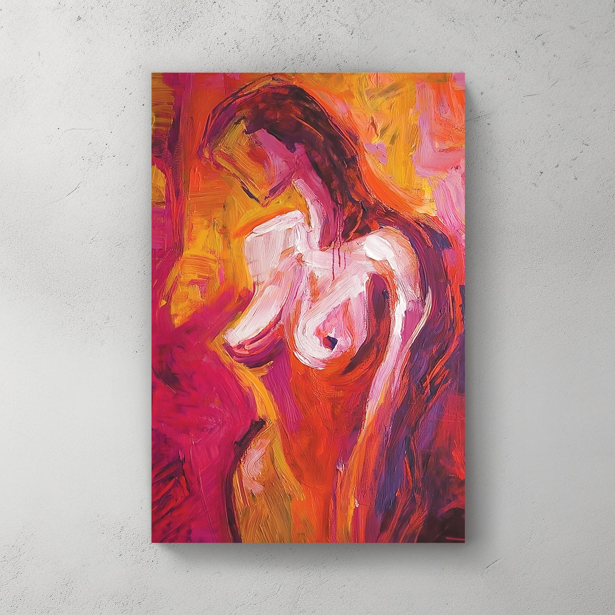 abstract wall art of nude woman in vibrant warm colours