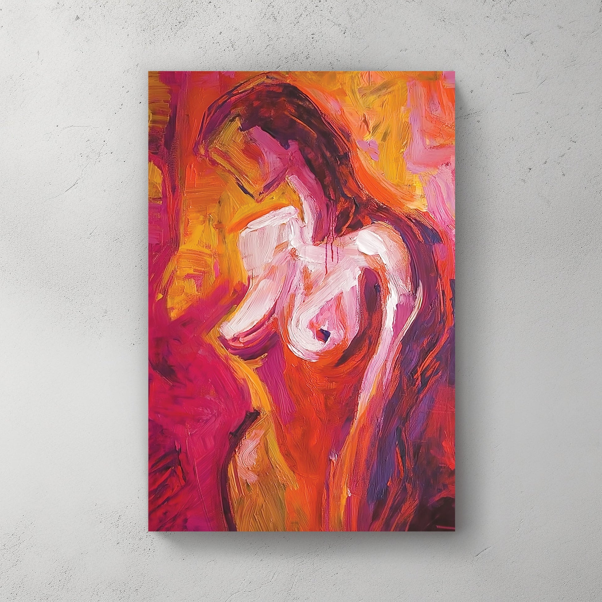 abstract wall art of nude woman in vibrant warm colours