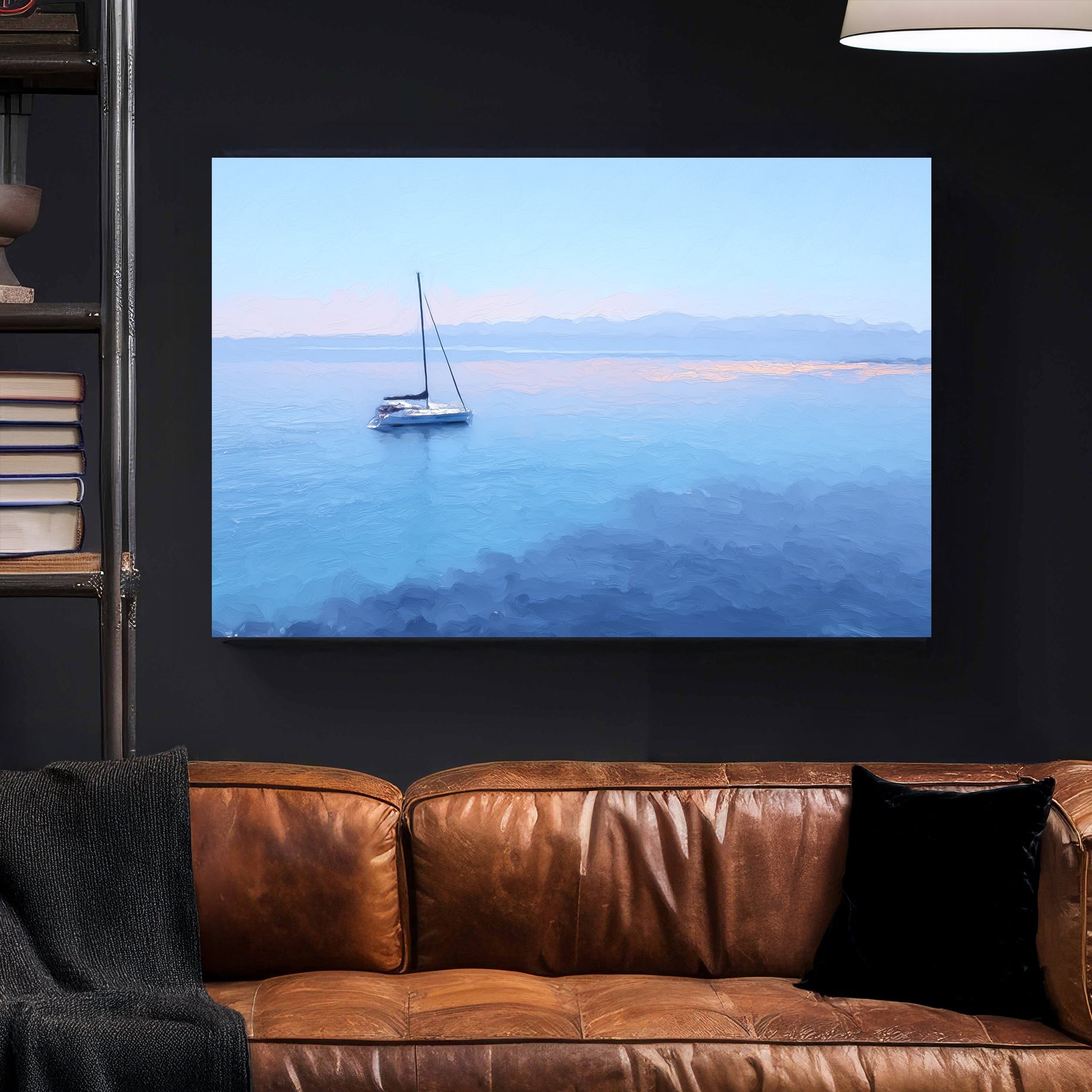 sailboat on tranquil blue ocean wall art