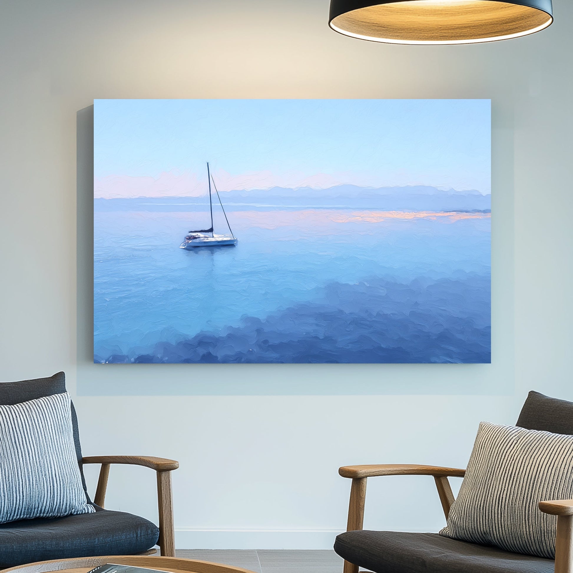 sailboat on tranquil blue ocean wall art