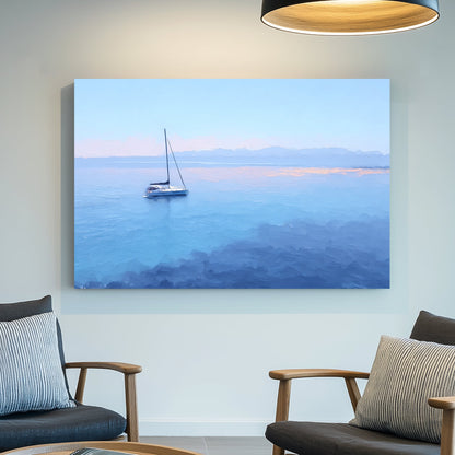 sailboat on tranquil blue ocean wall art